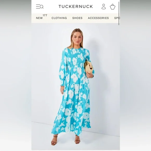 Tuckernuck Turquoise Watercolor Floral Libby Dress - Picture 1 of 5